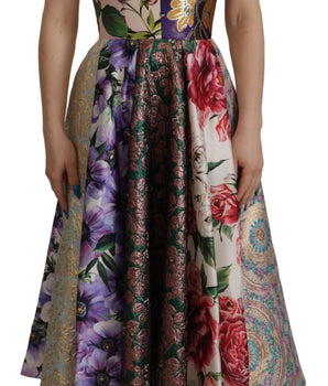 Dolce &amp; Gabbana Midi Patchwork Floral Jaquard Silk Dress
