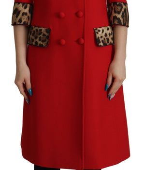 Dolce &amp; Gabbana Elegant Red Leopard Trench Coat