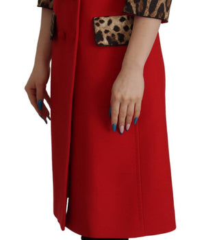 Dolce &amp; Gabbana Elegant Red Leopard Trench Coat