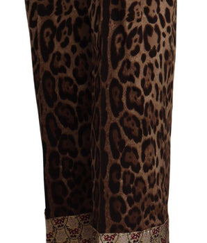 Dolce &amp; Gabbana Brown Leopard Gold Jacquard High-Waisted Trousers