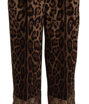 Dolce &amp; Gabbana Brown Leopard Gold Jacquard High-Waisted Trousers