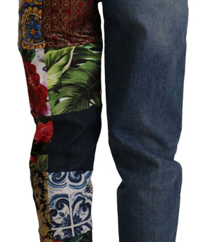 Dolce &amp; Gabbana Blue Jacquard Majolica Jeans High-Waisted Trousers