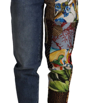 Dolce &amp; Gabbana Blue Jacquard Majolica Jeans High-Waisted Trousers