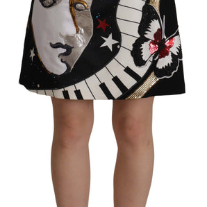 Dolce & Gabbana High-Waist A-Line Embellished Black Skirt