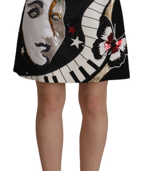 Dolce &amp; Gabbana Black Love Clock Sequined Piano Skirt
