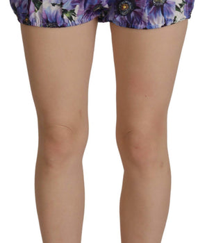 Elegantes pantalones cortos de diseño de cintura alta con estampado floral de Dolce &amp; Gabbana