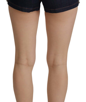 Dolce &amp; Gabbana Blue Denim Stretch Crystal Hot Pants Shorts
