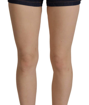 Dolce &amp; Gabbana Blue Denim Stretch Crystal Hot Pants Shorts