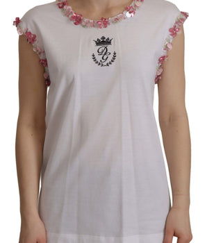 Dolce &amp; Gabbana Chic Sequined Crown Tank Top T-Shirt