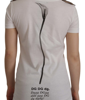 Dolce &amp; Gabbana White Black Roses Crewneck Cotton T-Shirt
