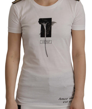 Dolce &amp; Gabbana White Black Roses Crewneck Cotton T-Shirt
