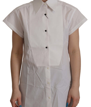 Dolce &amp; Gabbana White Sleeveless Tuxedo Formal Blouse Top