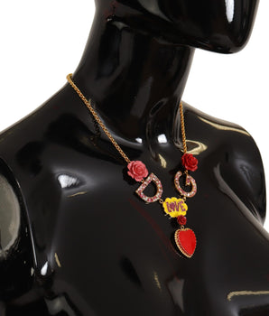 Dolce & Gabbana Gold Rose Love Crystal Charm Chain Necklace