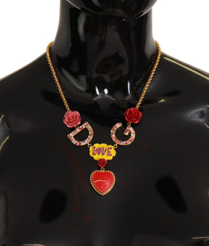 Dolce & Gabbana Gold Rose Love Crystal Charm Chain Necklace