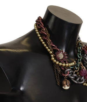Dolce & Gabbana Gold Brass Sicily Floral Crystal Statement Necklace