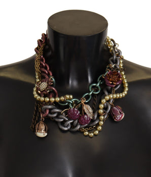 Dolce & Gabbana Gold Brass Sicily Floral Crystal Statement Necklace