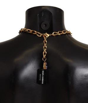 Dolce & Gabbana Gold Brass Crystal Purple Pink Pearl Pendants Necklace