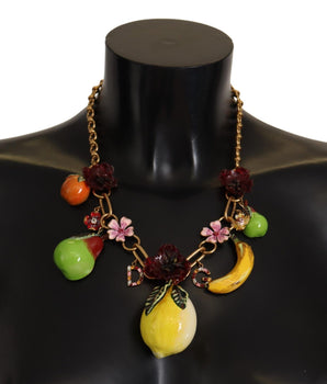 Dolce & Gabbana Gold Brass Sicily Fruits Roses Statement Necklace