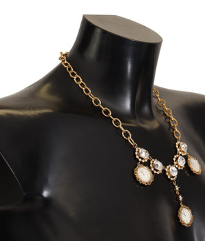 Dolce &amp; Gabbana Gold Clock Crystal Chain Necklace