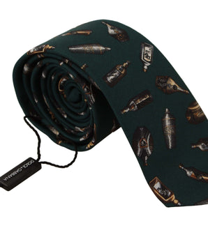 Dolce & Gabbana Black Bottle Fantasy Print Silk Adjustable Accessory Tie