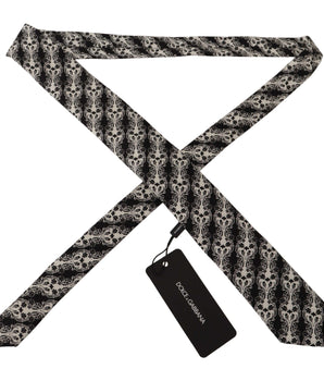 Dolce & Gabbana Black White Flower 100% Silk Print Adjustable Accessory Tie