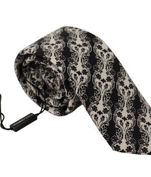 Dolce & Gabbana Black White Flower 100% Silk Print Adjustable Accessory Tie
