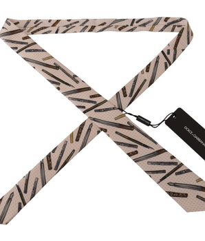 Dolce & Gabbana Pink Pen Dots Print 100% Silk Adjustable Neck Accessory Tie