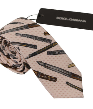 Dolce & Gabbana Pink Pen Dots Print 100% Silk Adjustable Neck Accessory Tie