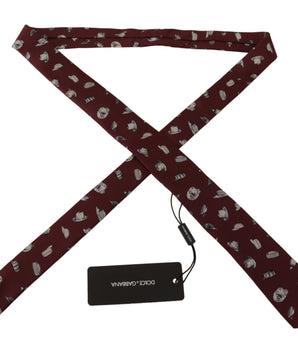 Dolce & Gabbana Maroon Hat Pattern 100% Silk Adjustable Accessory Tie