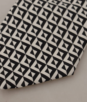 Dolce & Gabbana Black White Geometric 100% Silk Adjustable Accessory Tie