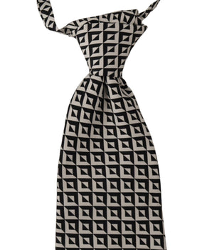 Dolce & Gabbana Black White Geometric 100% Silk Adjustable Accessory Tie