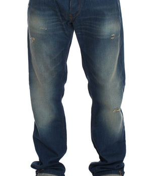 Acht Blue Wash Denim Cotton Stretch Baggy Fit Jeans