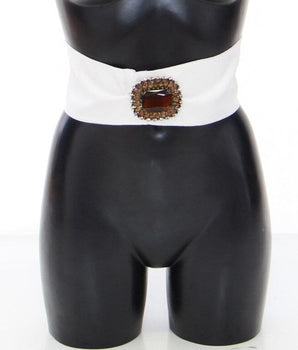 Dolce & Gabbana White Crystal Brass Wide Waist Runway Belt Dolce & Gabbana 