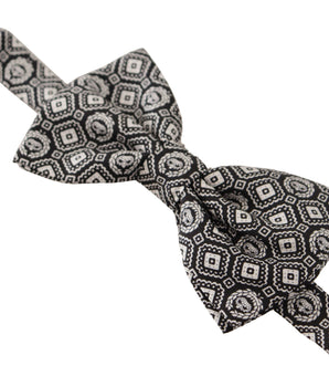 Dolce & Gabbana Black white 100% Silk Adjustable Neck Papillon Tie