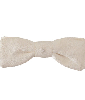 Dolce & Gabbana White 100% Silk Slim Adjustable Neck Papillon Tie