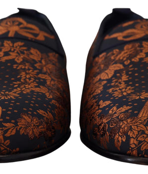 Dolce & Gabbana Blue Rust Floral Slippers Loafers Shoes