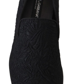 Dolce & Gabbana Black Floral Jacquard Slippers Loafers Shoes