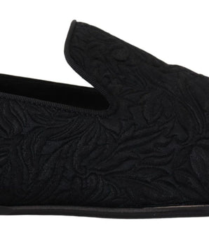 Dolce & Gabbana Black Floral Jacquard Slippers Loafers Shoes