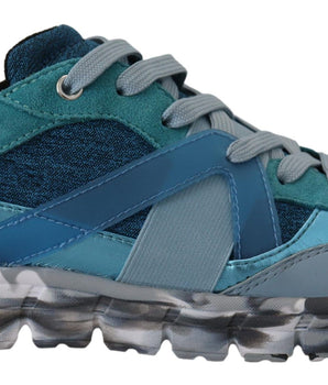 Dolce & Gabbana Blue Gray Leather Sport Low Top Sneakers