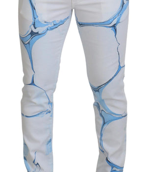 Dolce &amp; Gabbana White Blue Denim Cotton Jeans Stretch Skinny Fit Pant