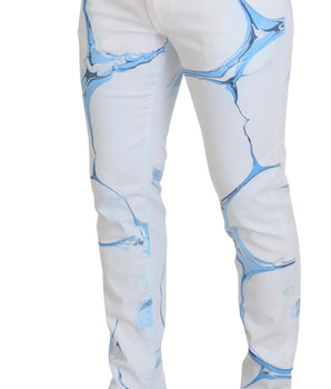 Dolce &amp; Gabbana White Blue Denim Cotton Jeans Stretch Skinny Fit Pant