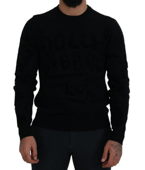 Dolce &amp; Gabbana Black Wool Logo Pattern Crewneck Sweater