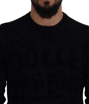 Dolce &amp; Gabbana Black Wool Logo Pattern Crewneck Sweater