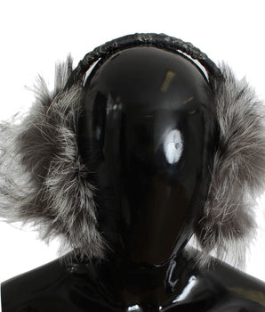 Dolce &amp; Gabbana Gray Fox Fur Crystal Ear Muffs