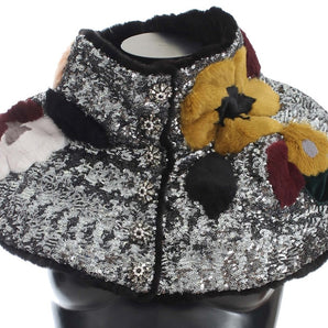 Dolce & Gabbana Elegant Floral Sequined Fur Scarf