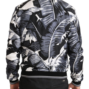 Dolce &amp; Gabbana Elegant Banana Leaf Print Silk Bomber Jacket