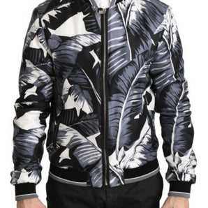 Dolce &amp; Gabbana Elegant Banana Leaf Print Silk Bomber Jacket