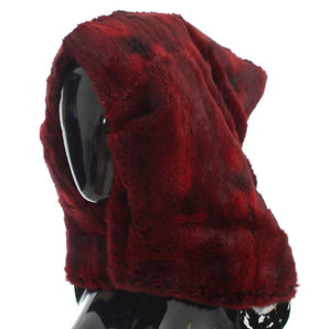 Dolce &amp; Gabbana Luxurious Bordeaux Fur Hooded Scarf Wrap