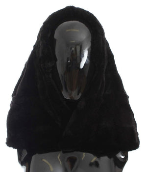 Dolce & Gabbana Black Weasel Fur Crochet Hood Scarf Hat Dolce & Gabbana 