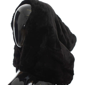 Dolce &amp; Gabbana Chic Black Weasel Fur Hooded Scarf Wrap